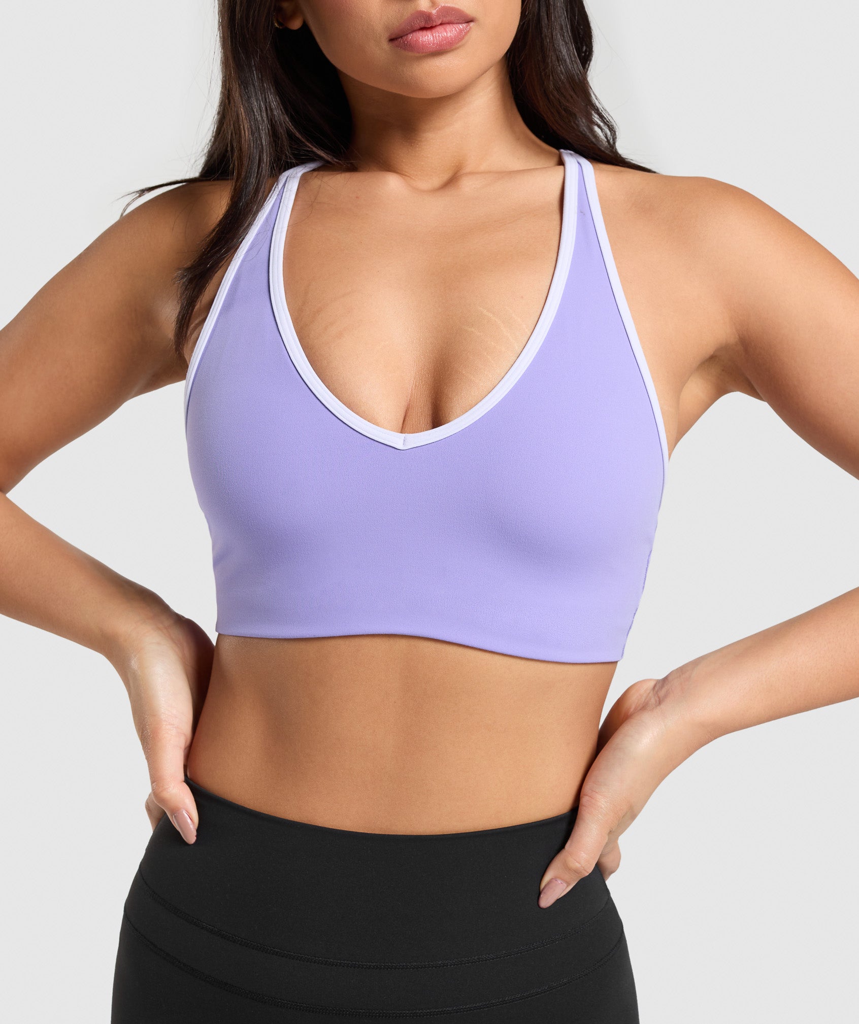 Contrast Trim Halter Neck Sports Bra Record Purple/Fresh Lilac