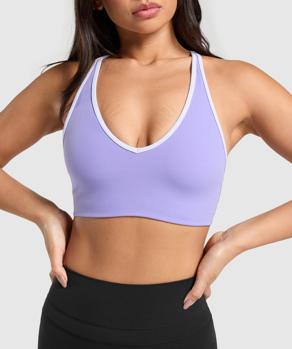 Contrast Trim Halter Neck Sports Bra Record Purple/Fresh Lilac