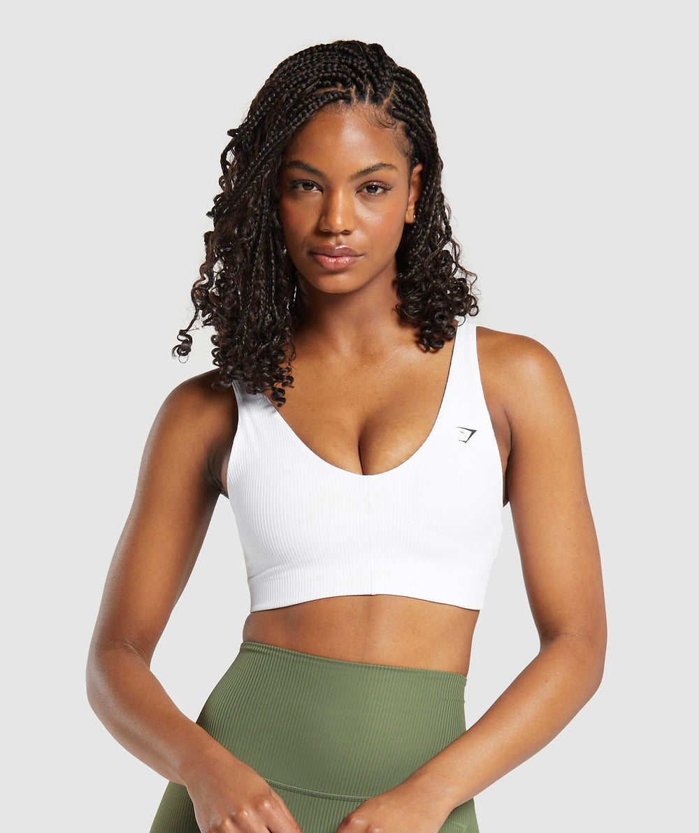 Ribbed Sports Bra White