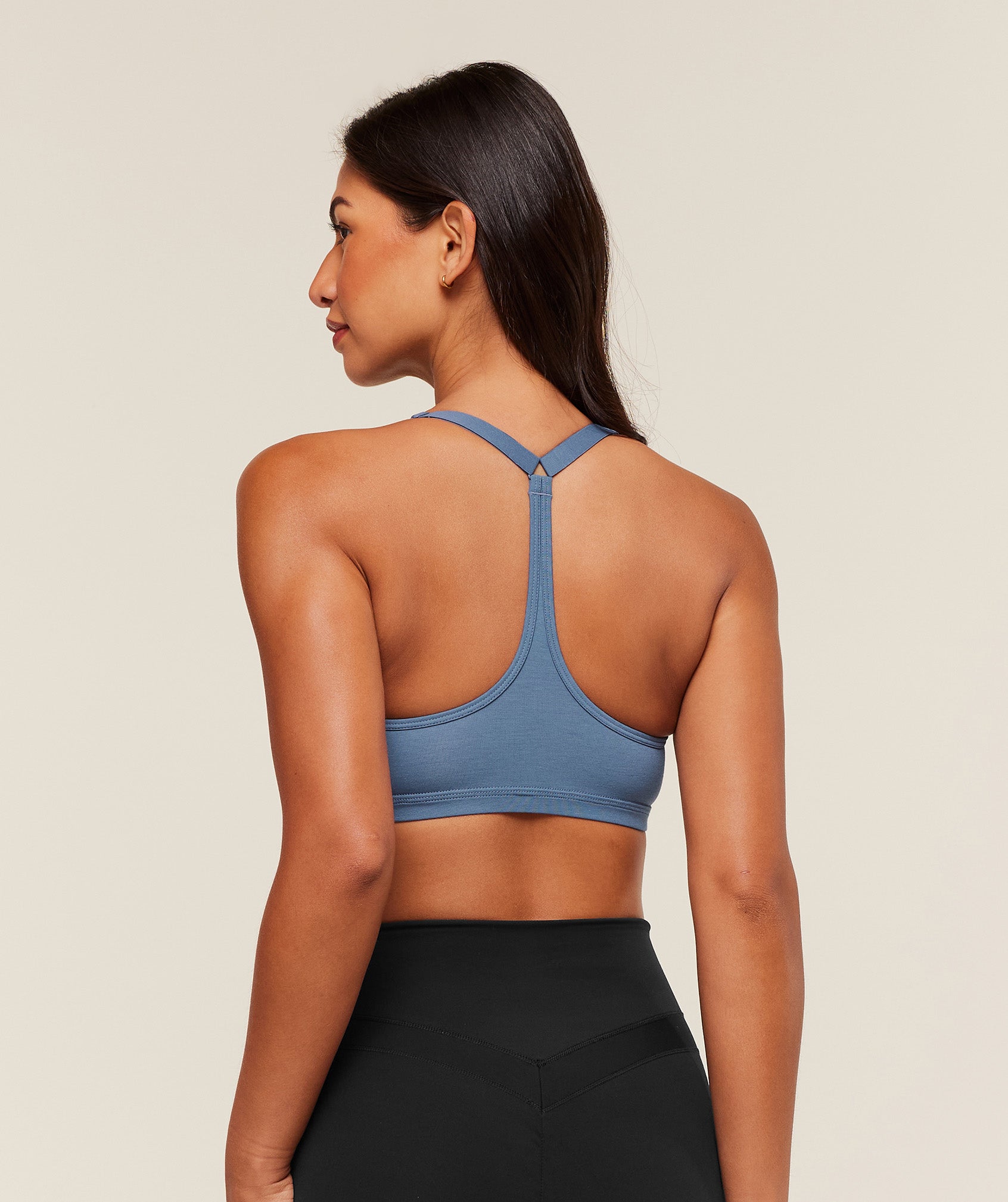Cotton Racerback Sports Bra Worn Blue