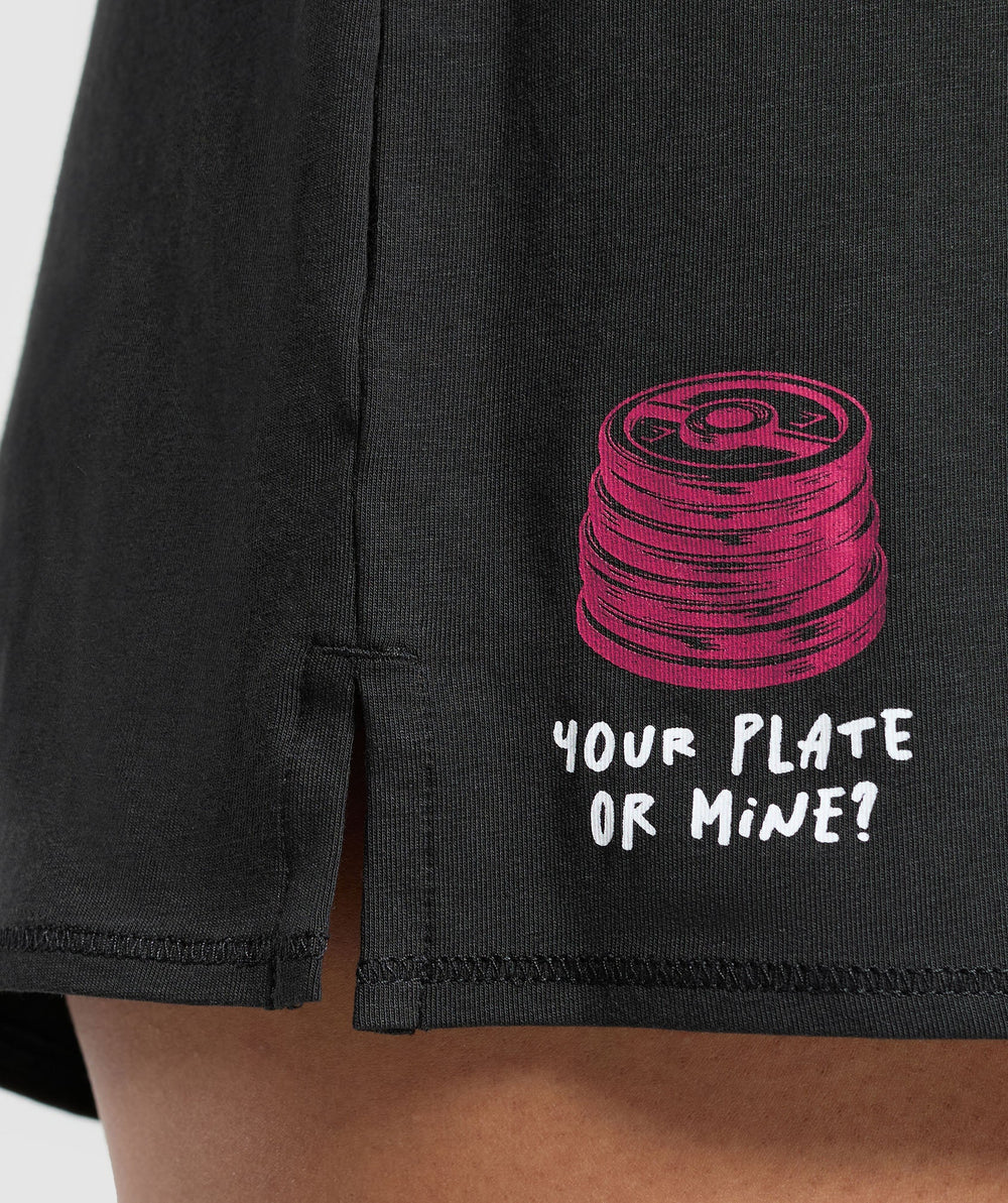 Your Plate or Mine Cotton Shorts Black