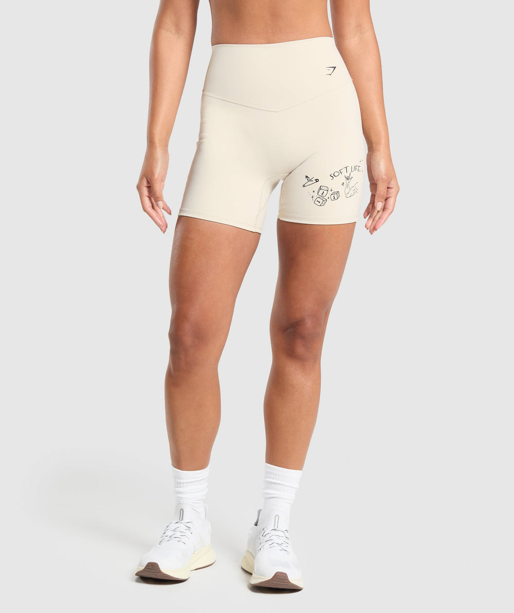 Elevate Tattoo Graphic Shorts Cream Beige