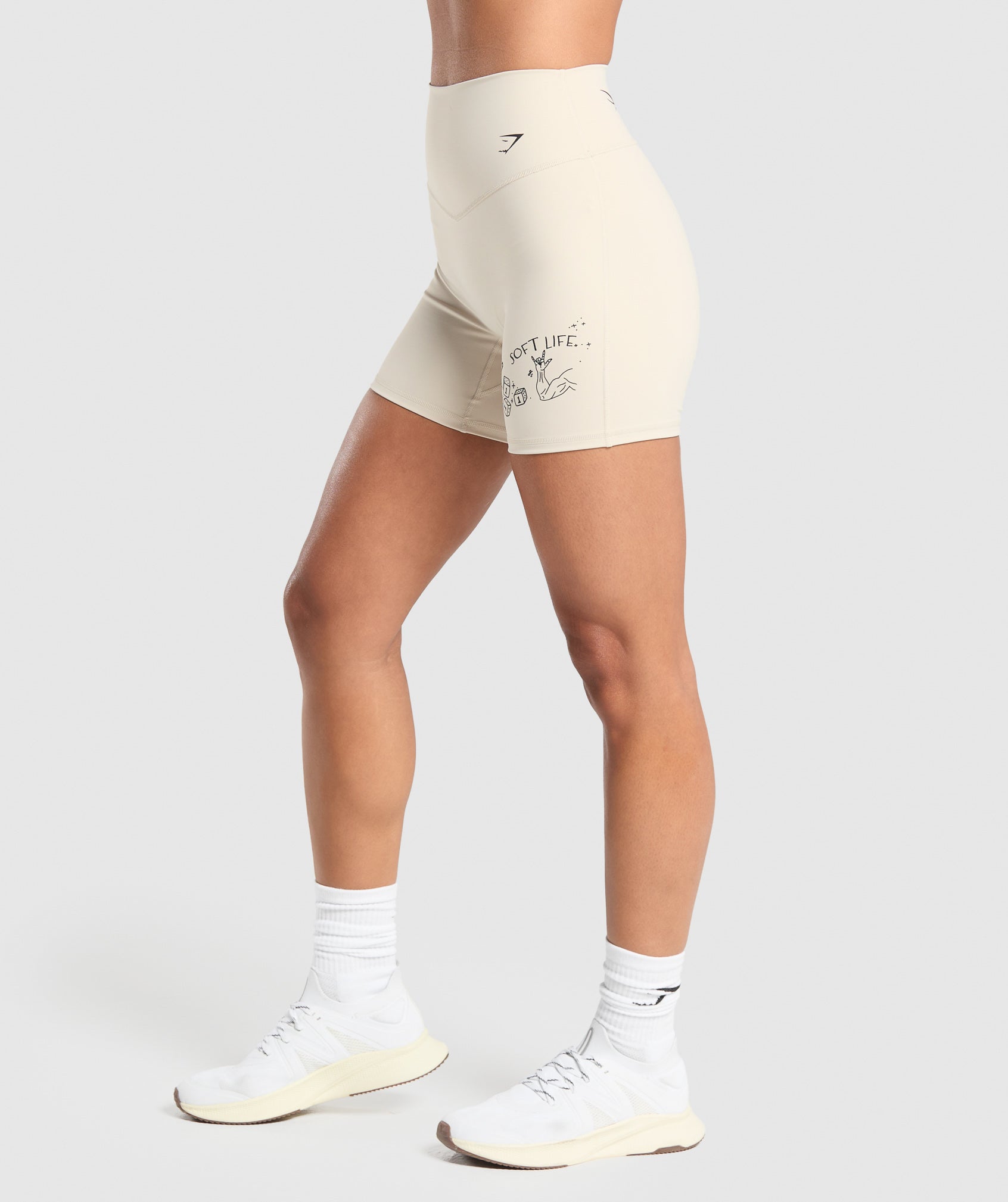 Elevate Tattoo Graphic Shorts Cream Beige