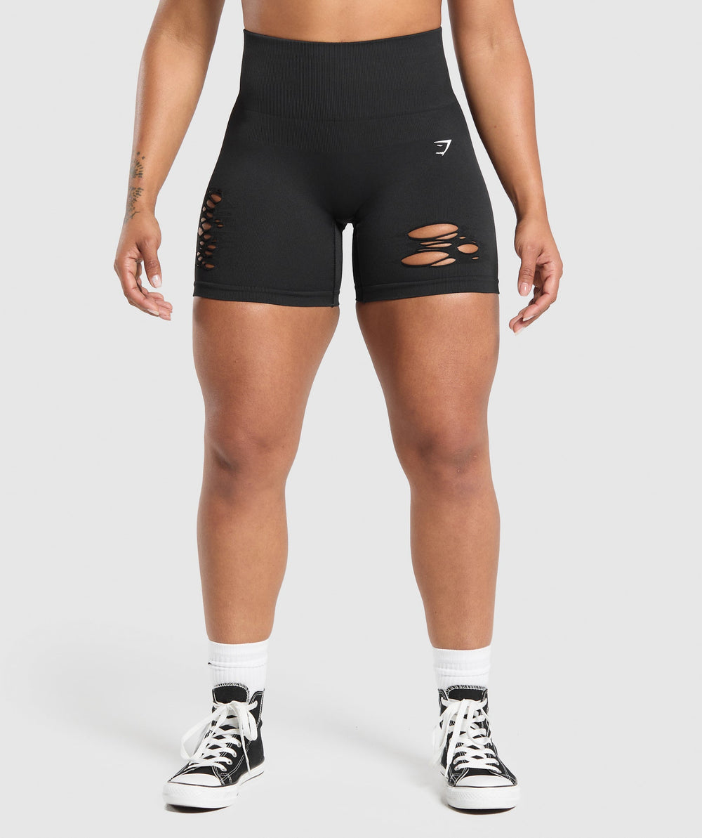 Gains Seamless Distressed Shorts Black