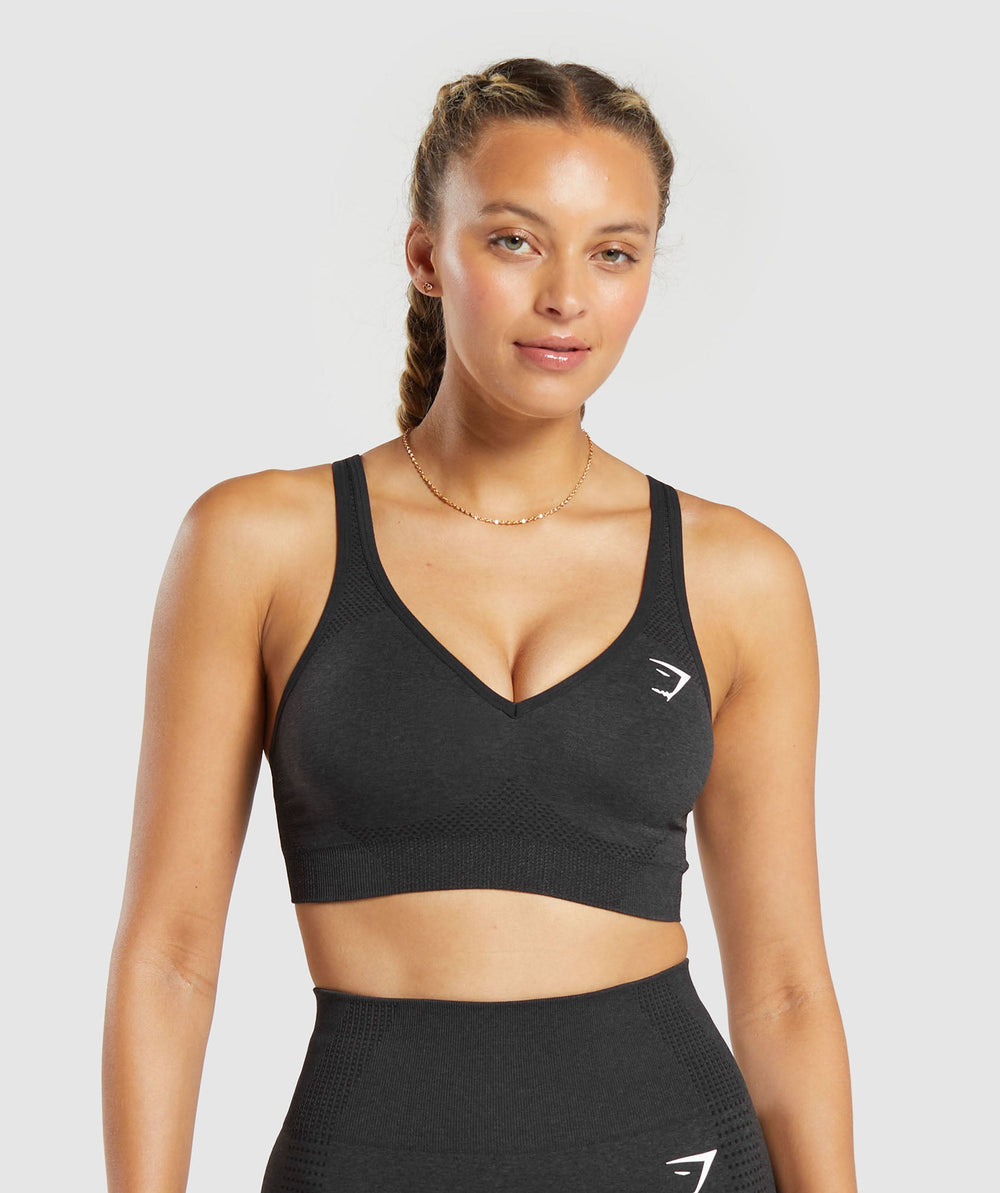 Vital V Neck Sports Bra Black Marl