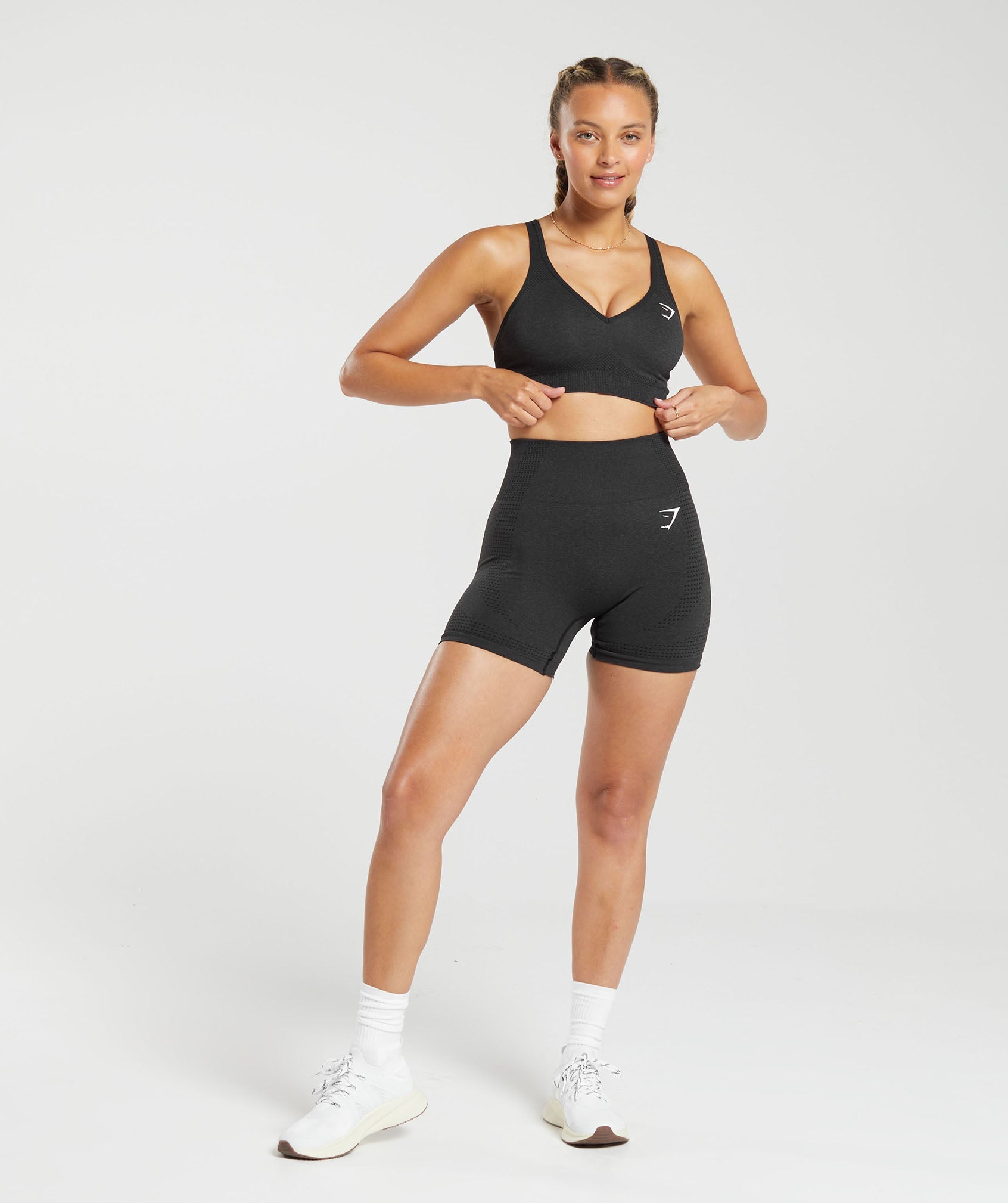 Vital V Neck Sports Bra Black Marl