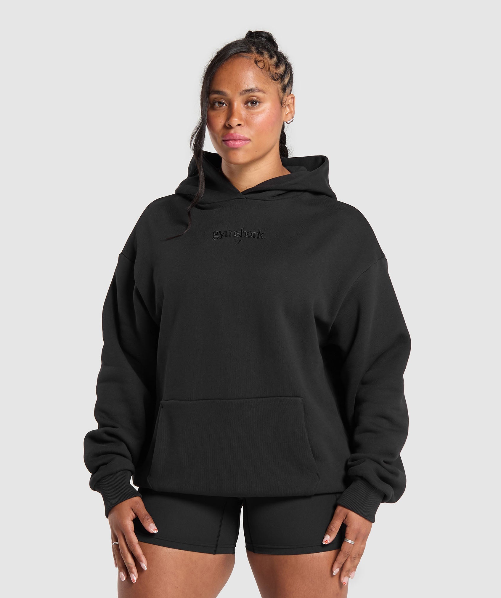Embroidered Logo Oversized Hoodie Black