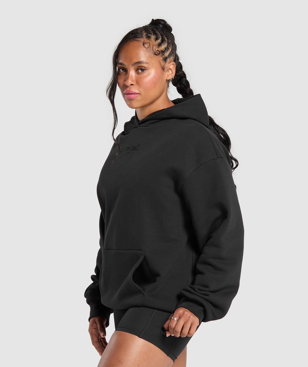 Embroidered Logo Oversized Hoodie Black