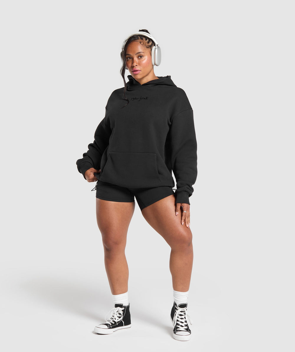 Embroidered Logo Oversized Hoodie Black