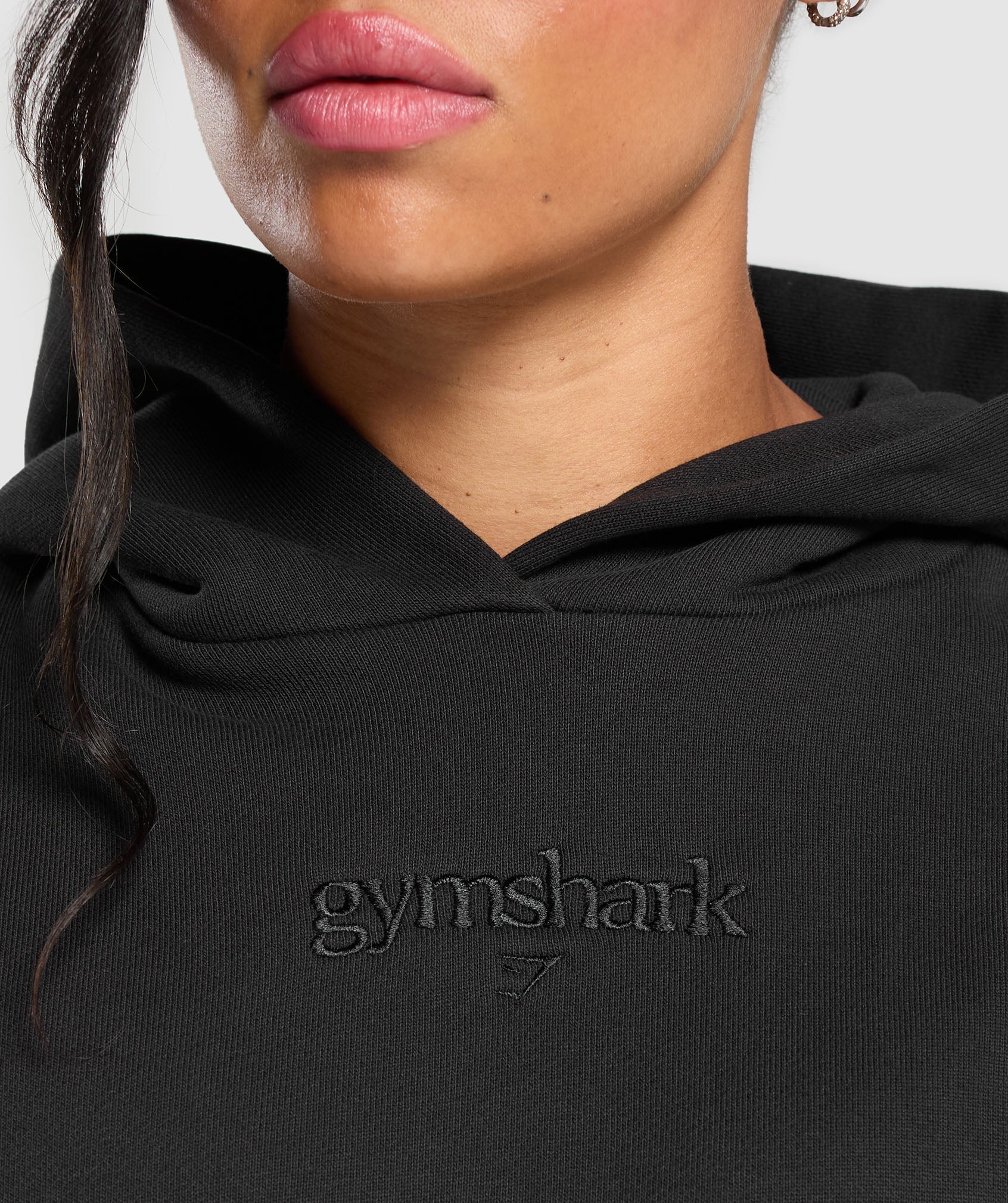 Embroidered Logo Oversized Hoodie Black