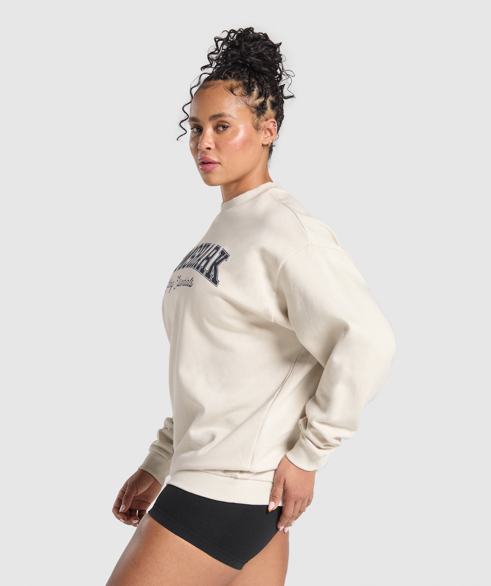 Lifting Essentials Graphic Brushed Oversized Sweatshirt Oat White