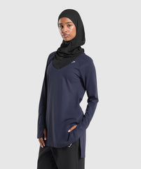 Long Line Long Sleeve Top Heavy Blue