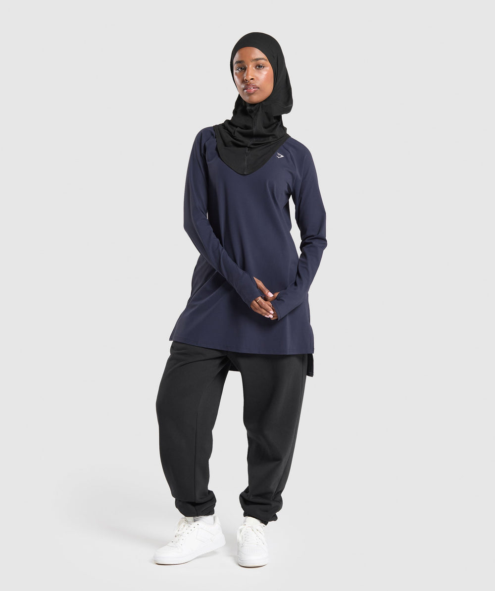 Long Line Long Sleeve Top Heavy Blue