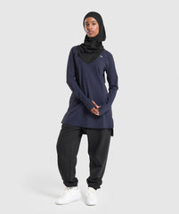 Long Line Long Sleeve Top Heavy Blue
