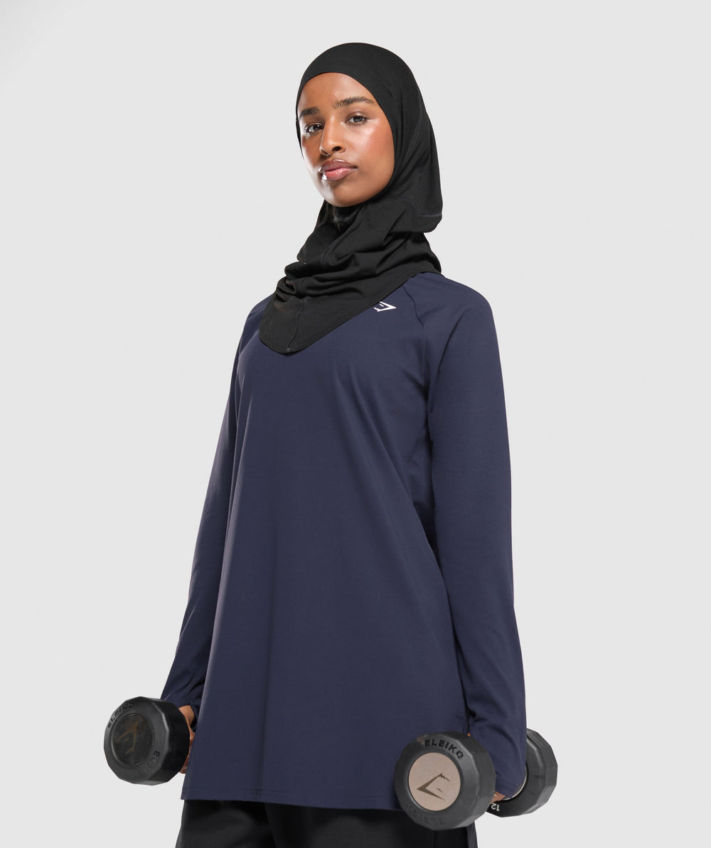 Long Line Long Sleeve Top Heavy Blue