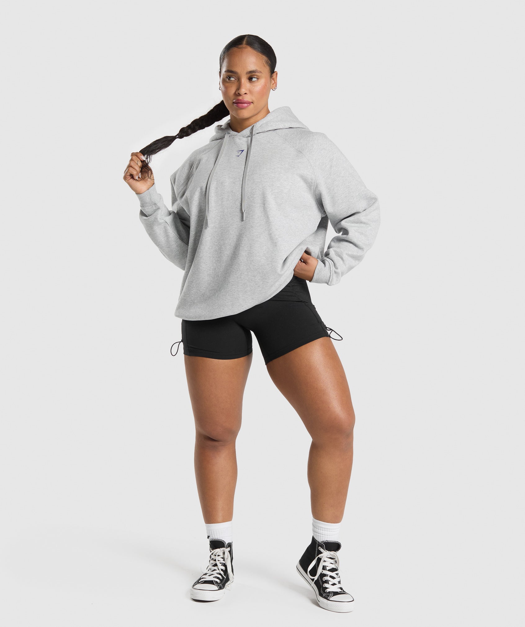Graphic Reaper Oversized Hoodie Light Grey Core Marl