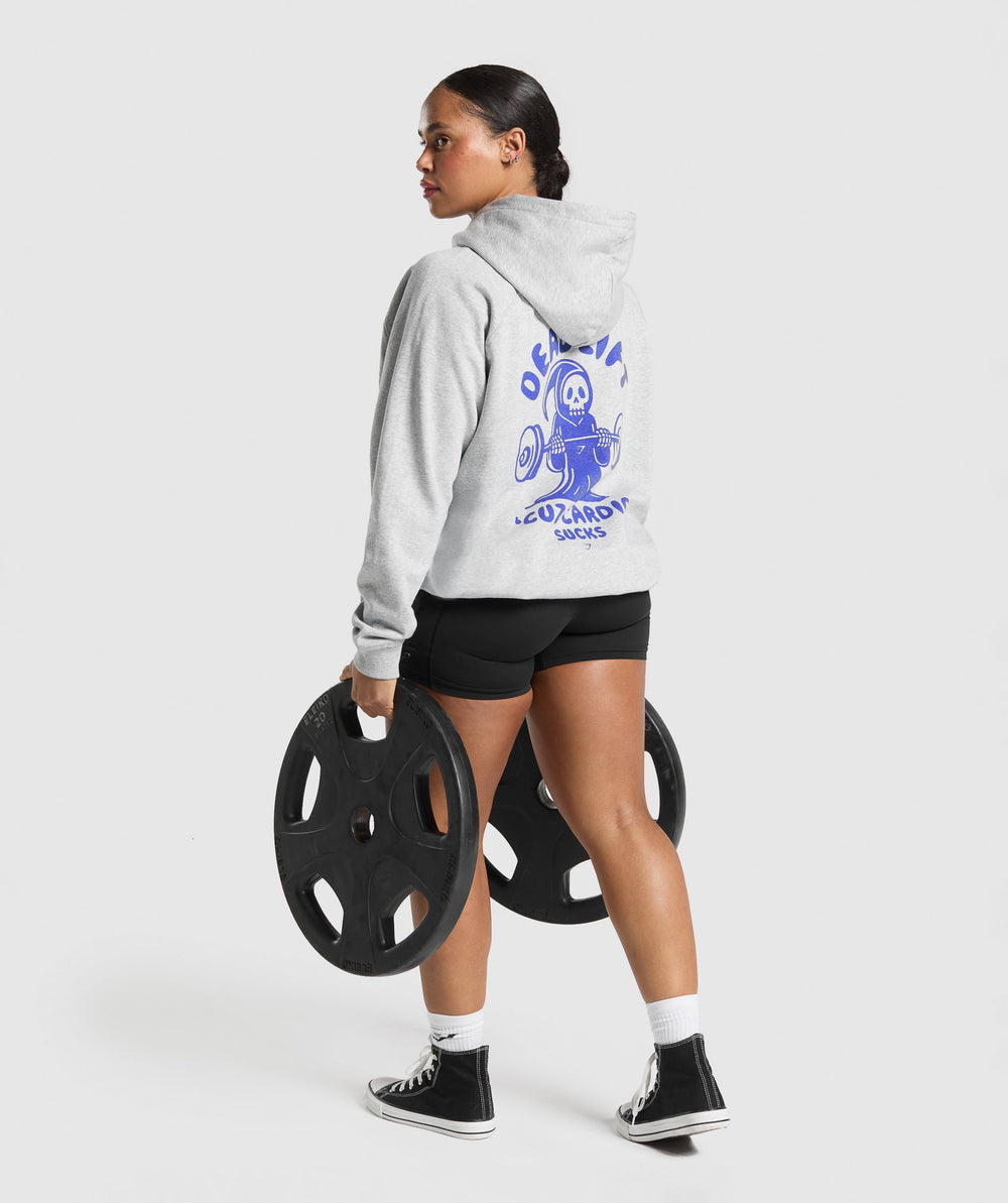 Graphic Reaper Oversized Hoodie Light Grey Core Marl