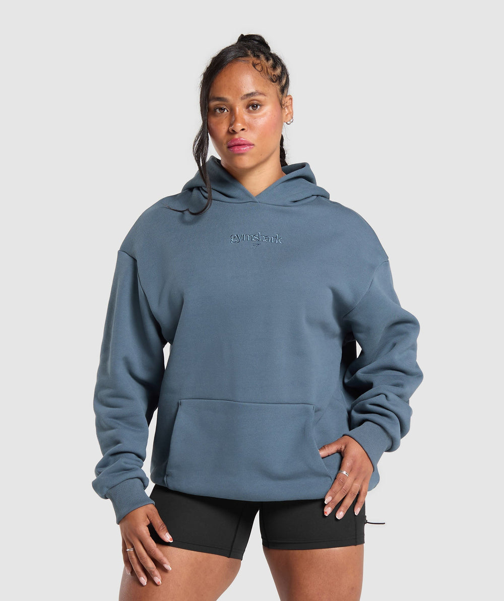 Embroidered Logo Oversized Hoodie Cargo Blue