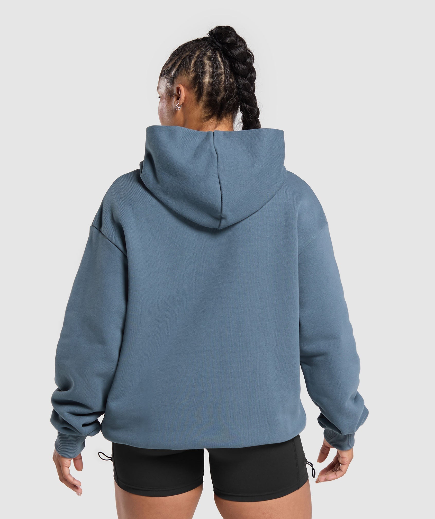 Embroidered Logo Oversized Hoodie Cargo Blue