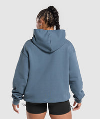 Embroidered Logo Oversized Hoodie Cargo Blue