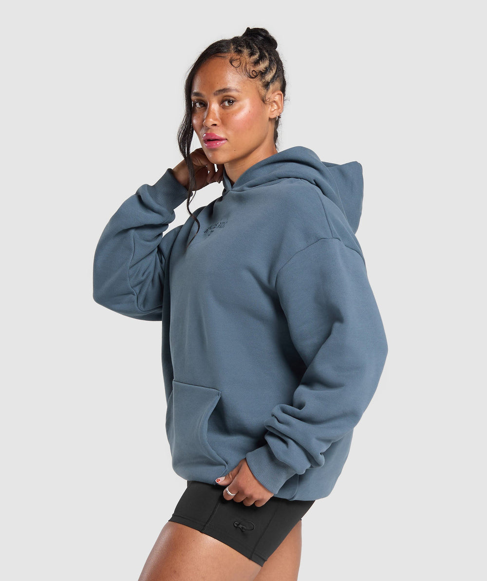 Embroidered Logo Oversized Hoodie Cargo Blue