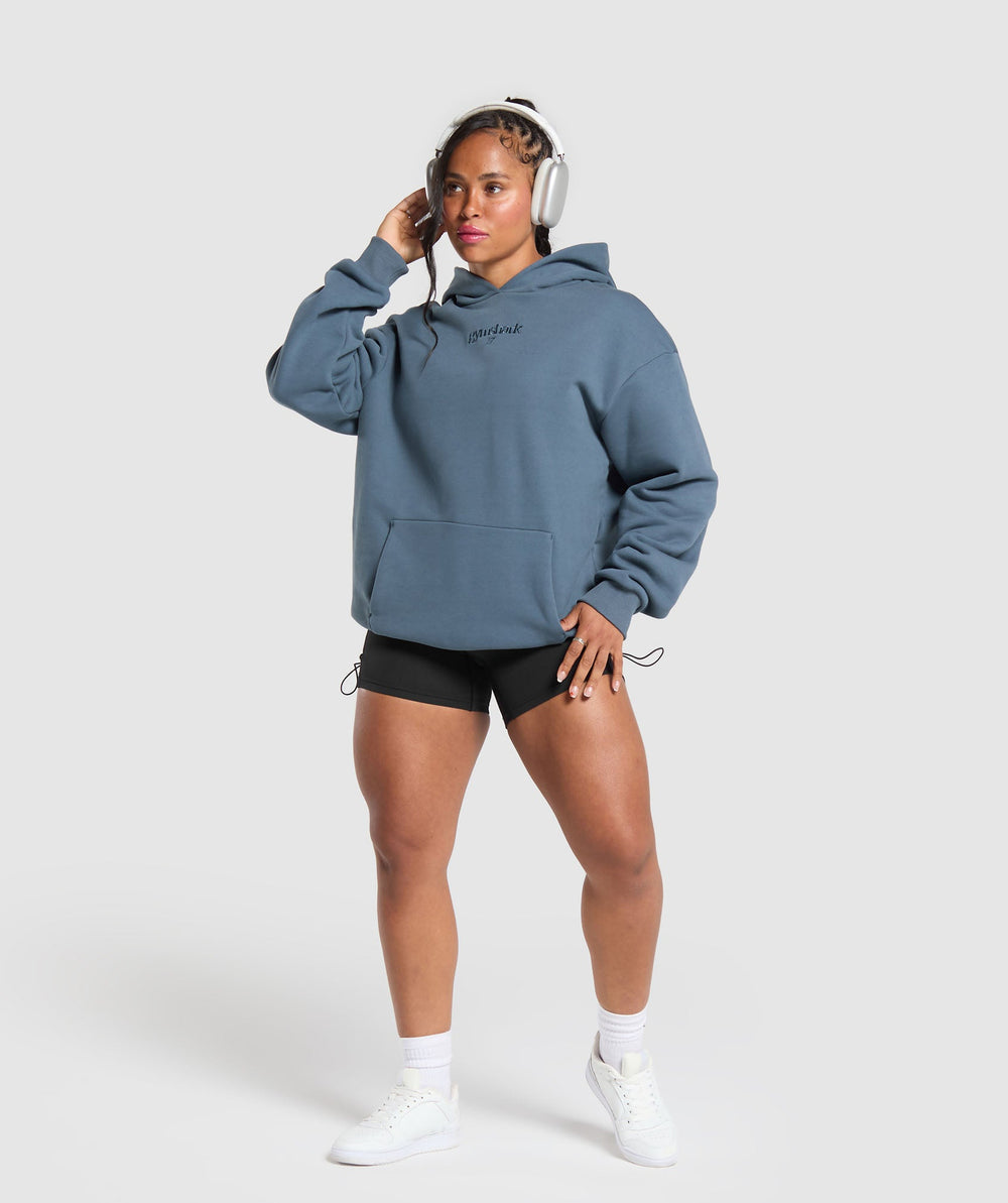 Embroidered Logo Oversized Hoodie Cargo Blue