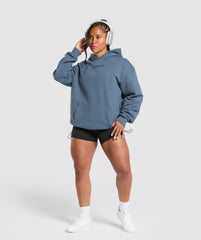 Embroidered Logo Oversized Hoodie Cargo Blue
