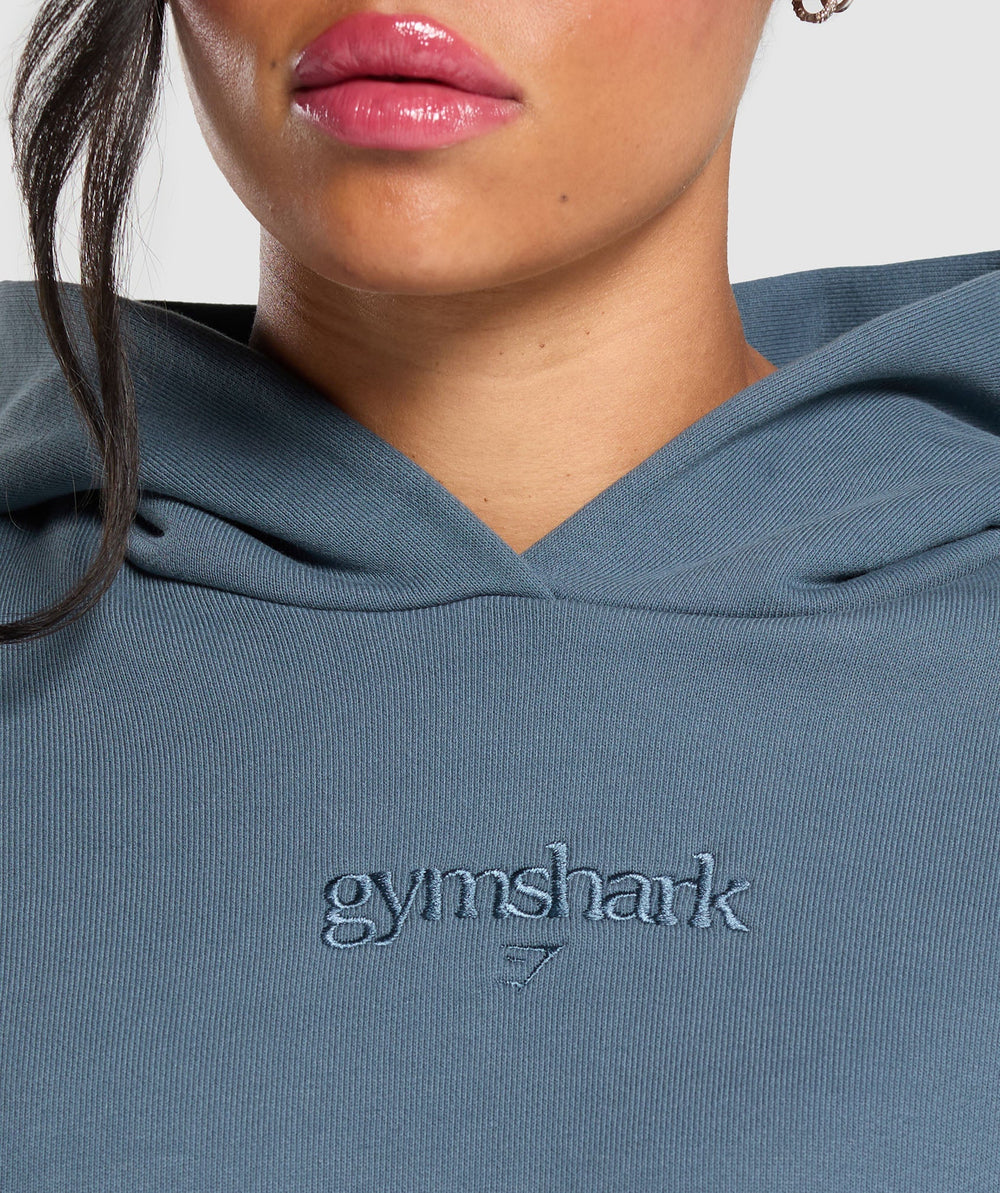 Embroidered Logo Oversized Hoodie Cargo Blue