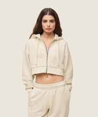 everywear Cropped Zip Hoodie Oat White