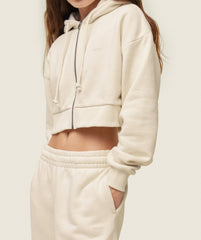 everywear Cropped Zip Hoodie Oat White