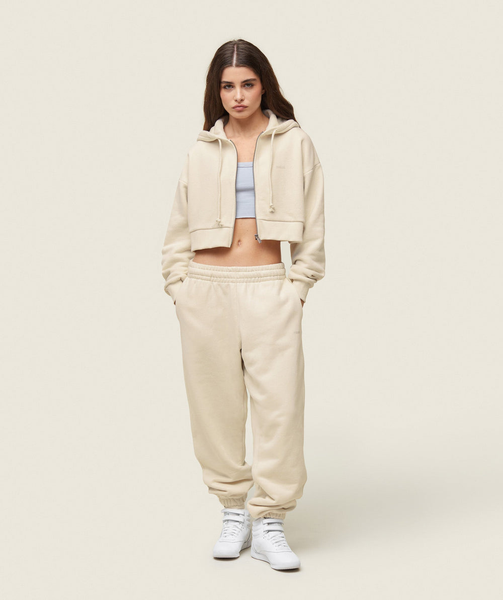 everywear Cropped Zip Hoodie Oat White