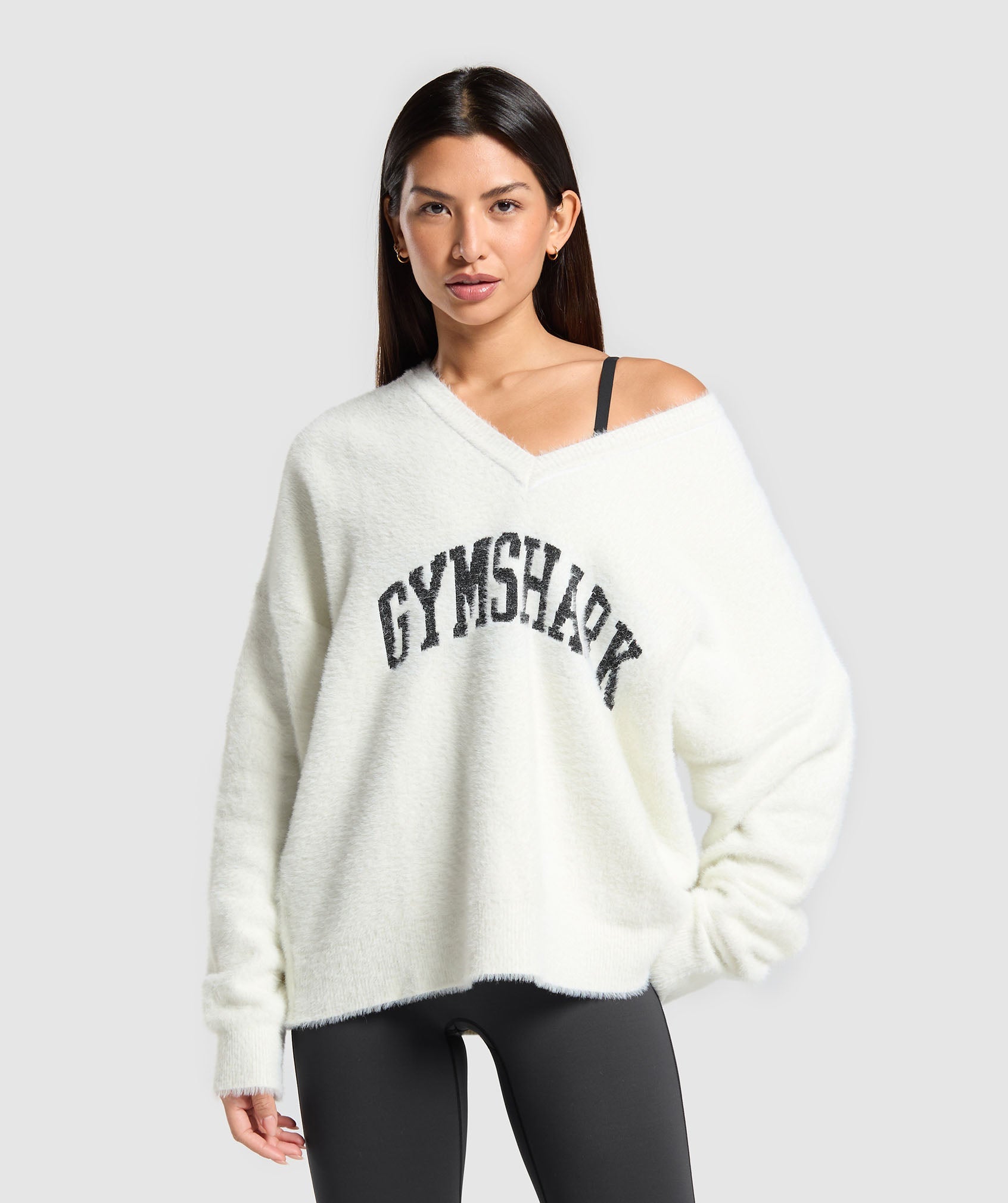 V-Neck Knitted Jumper Skylight White