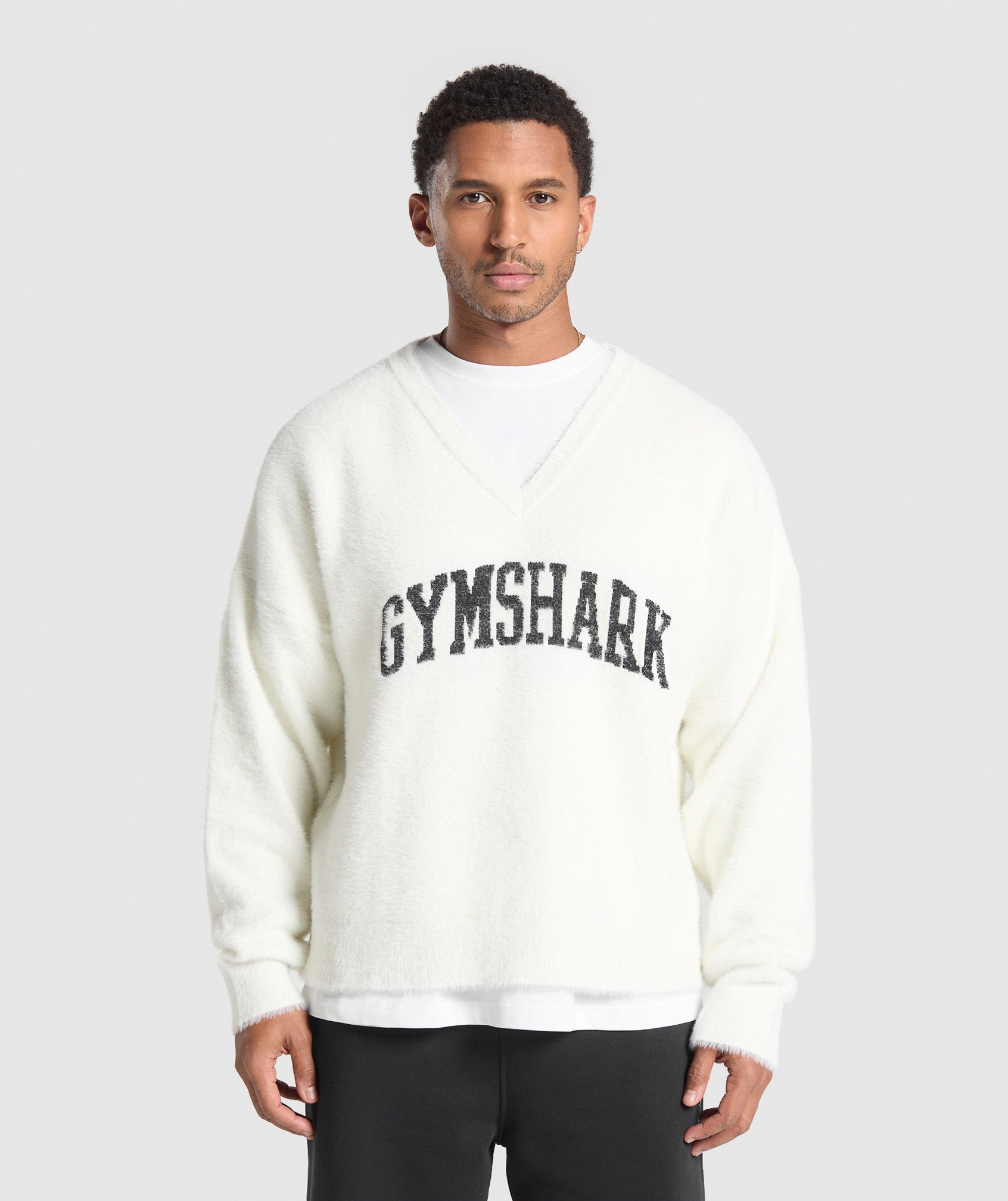 V-Neck Knitted Jumper Skylight White