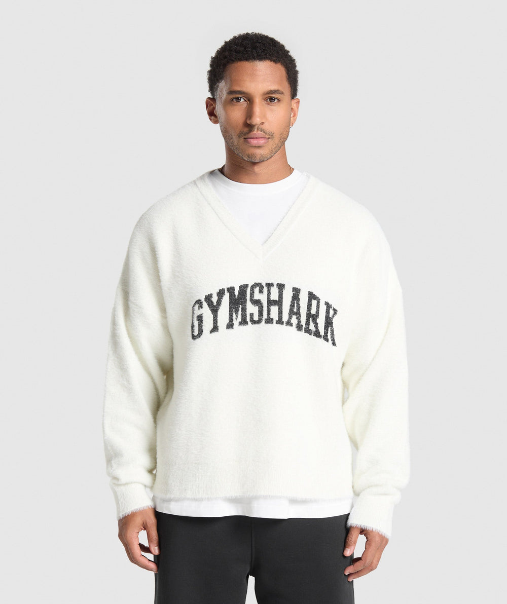 V-Neck Knitted Jumper Skylight White