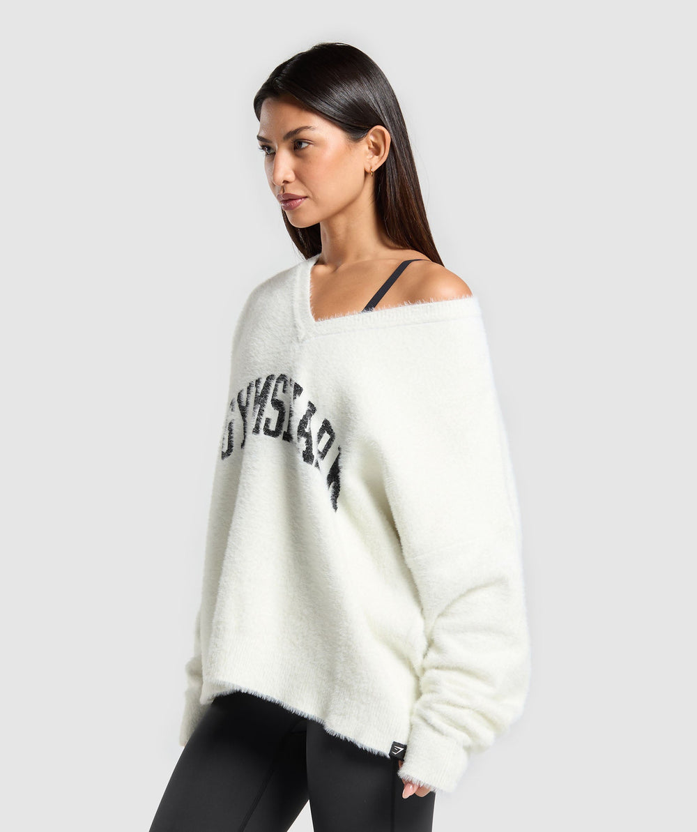 V-Neck Knitted Jumper Skylight White