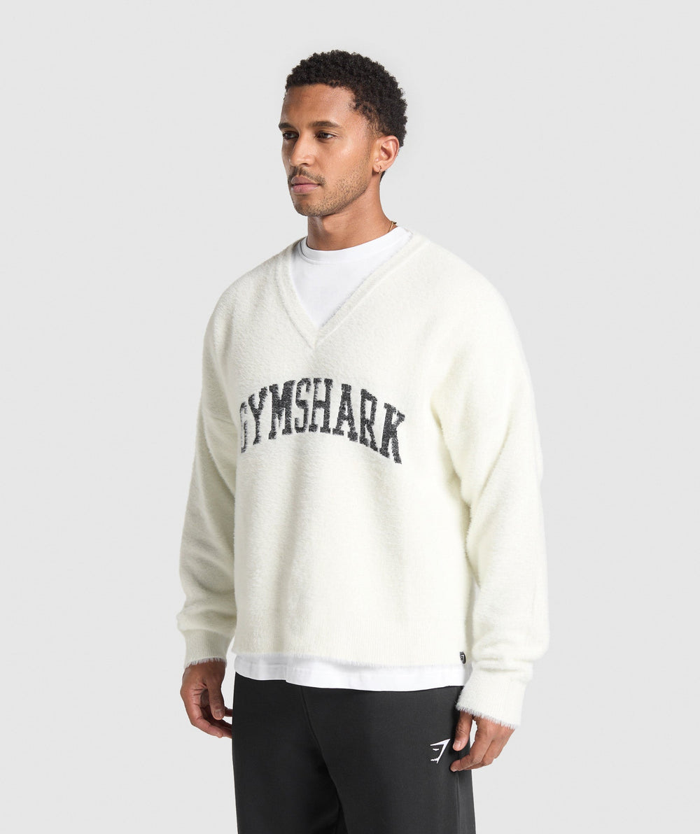 V-Neck Knitted Jumper Skylight White