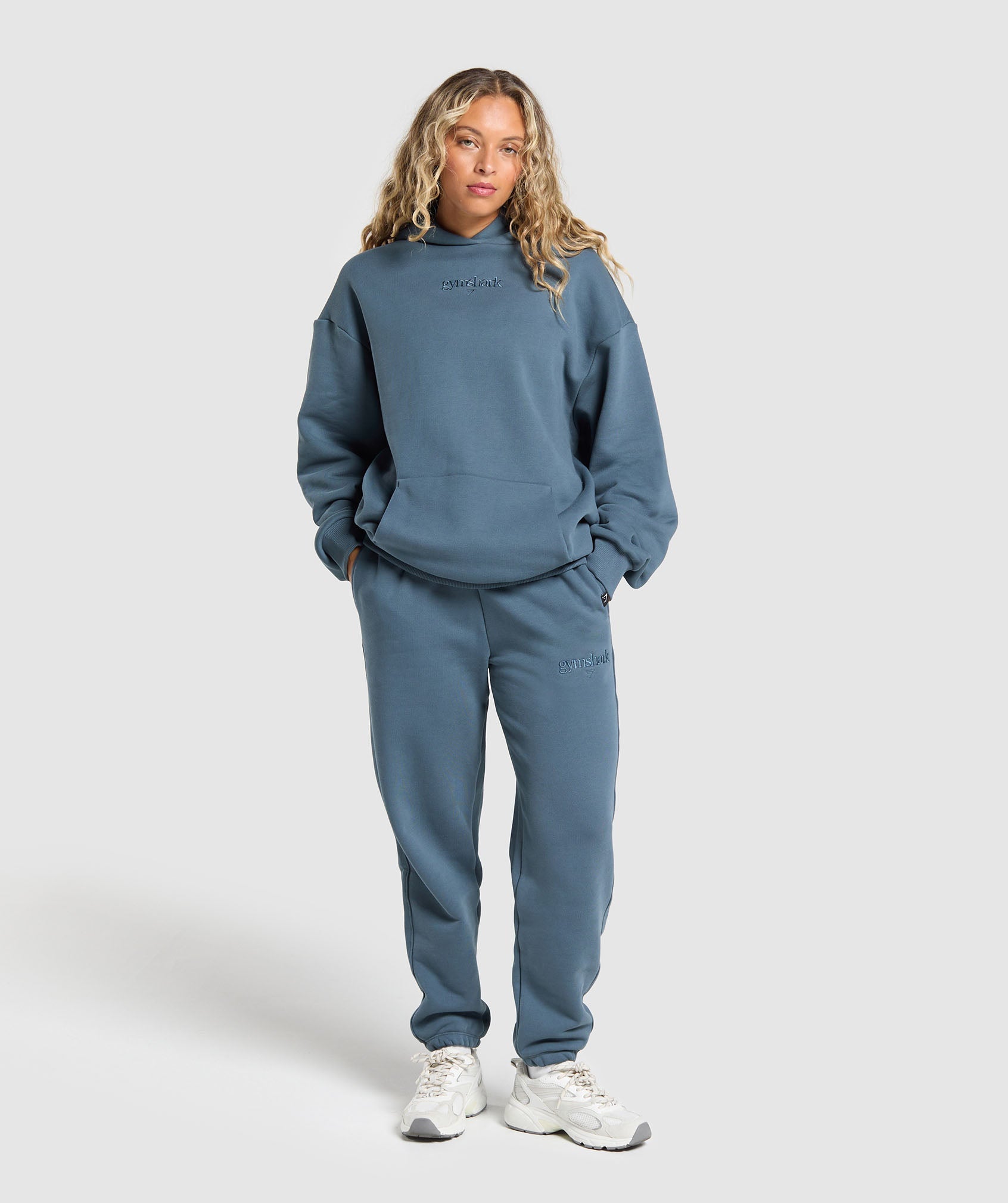 Embroidered Logo Oversized Joggers Cargo Blue