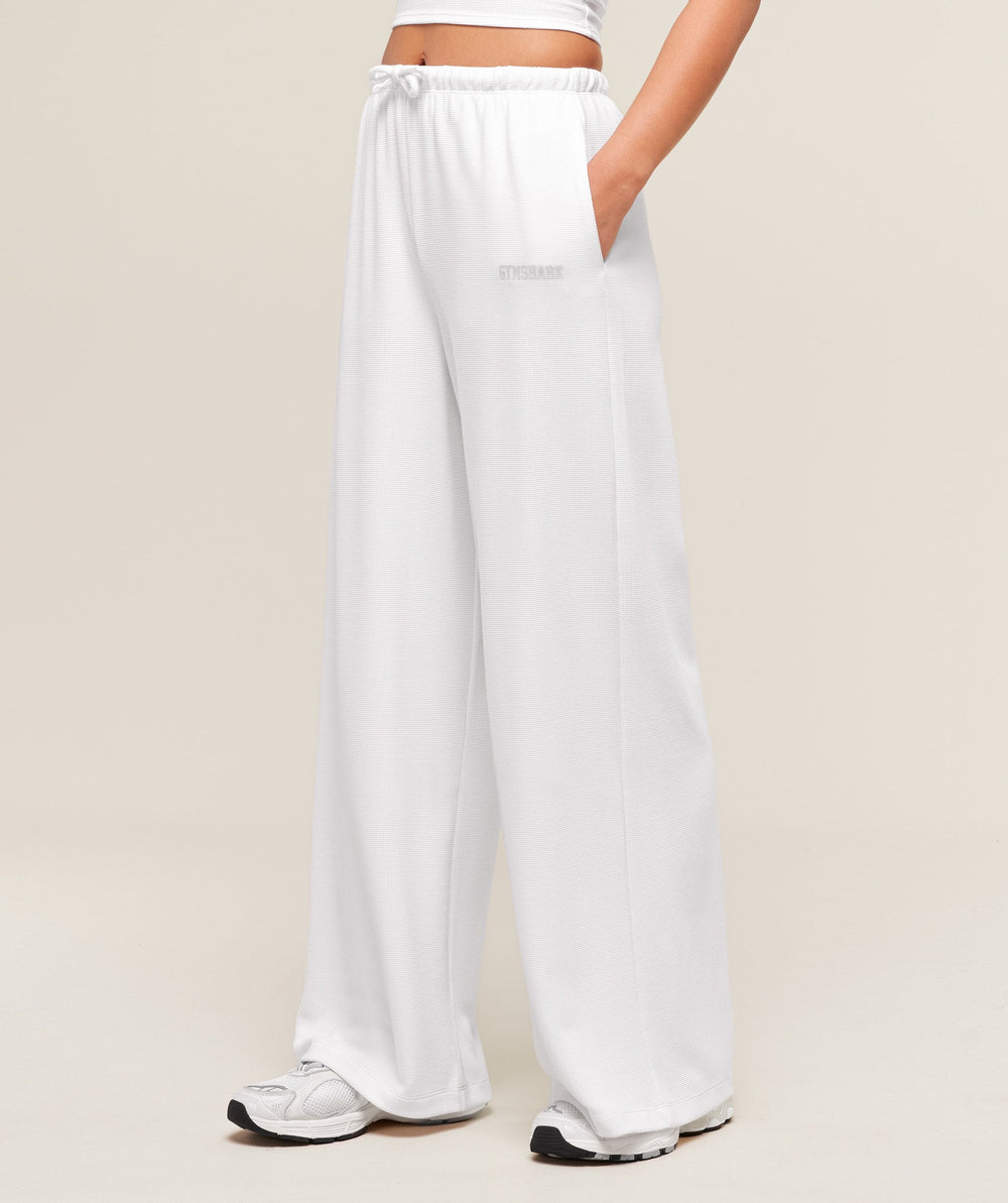 Waffle Wide Leg Pants White