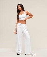 Waffle Wide Leg Pants White