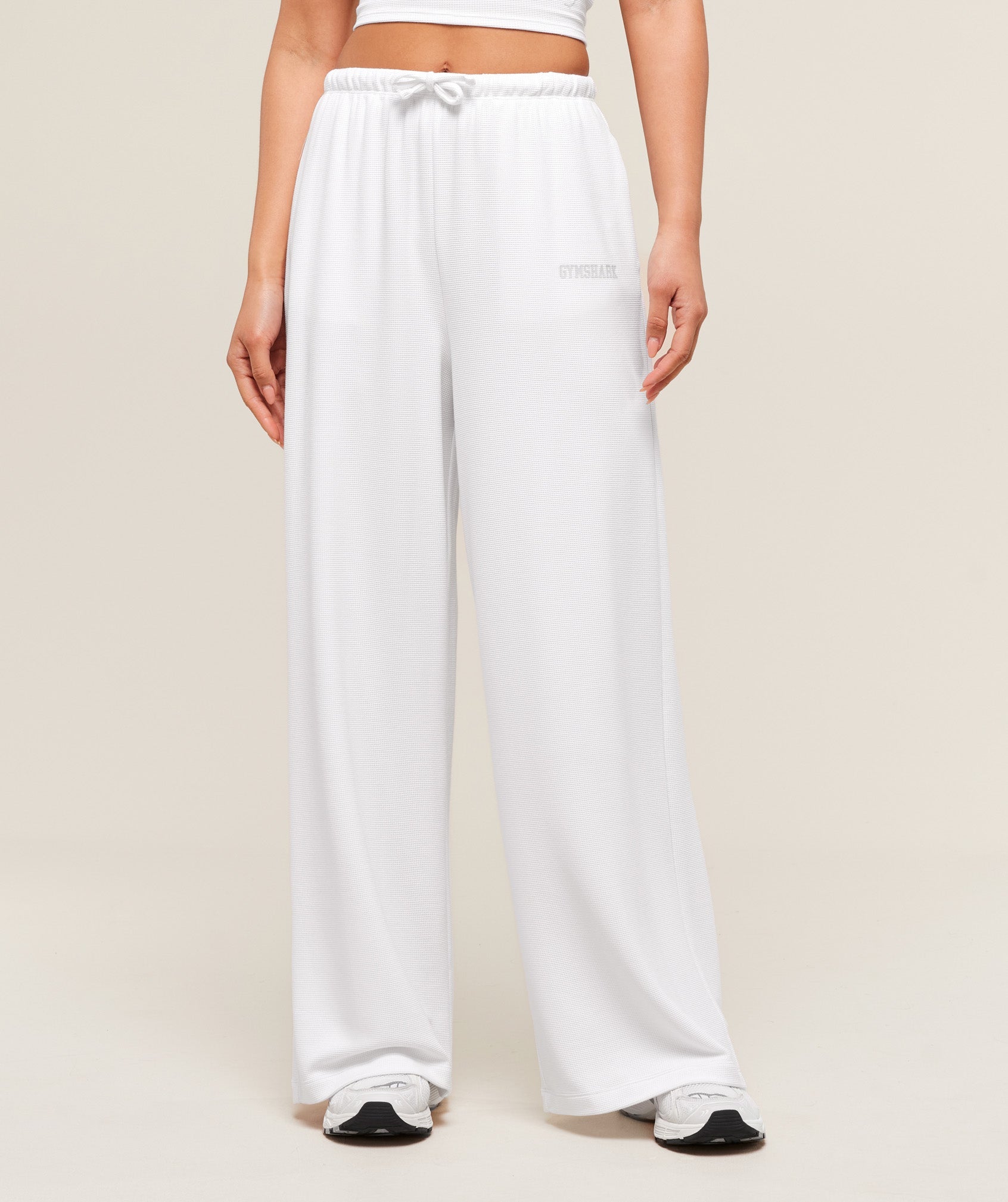 Waffle Wide Leg Pants White