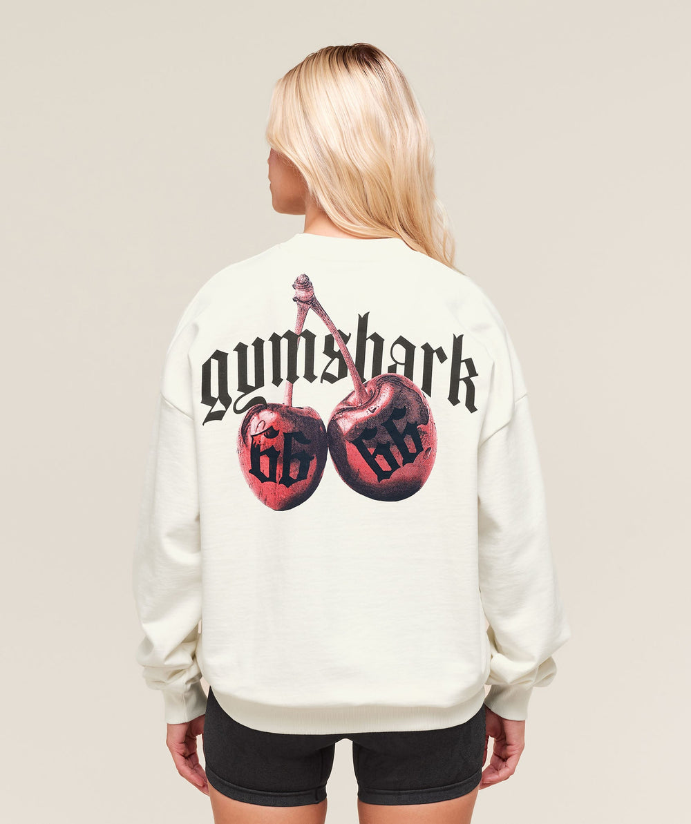 Cherry Graphic Oversized Sweatshirt Soft White