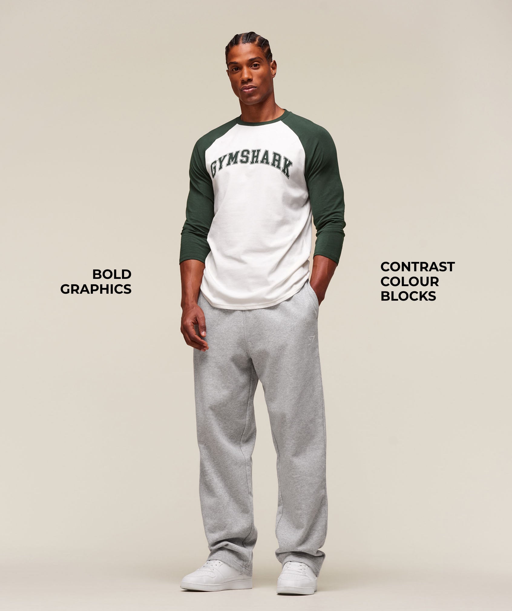 GSLC Raglan 3/4 Sleeve T-Shirt Soft White/Trail Green