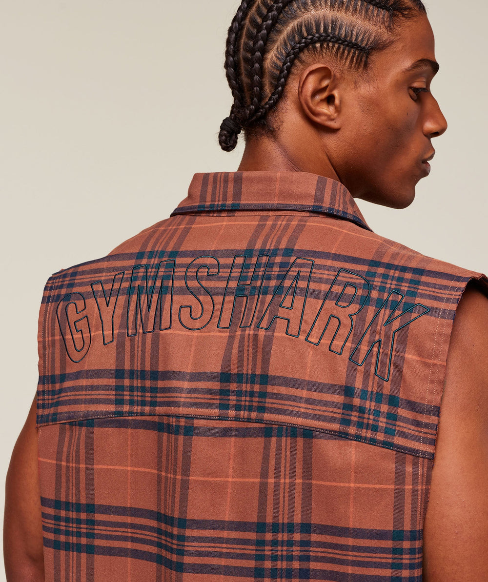 Check Sleeveless Shirt Canyon Brown