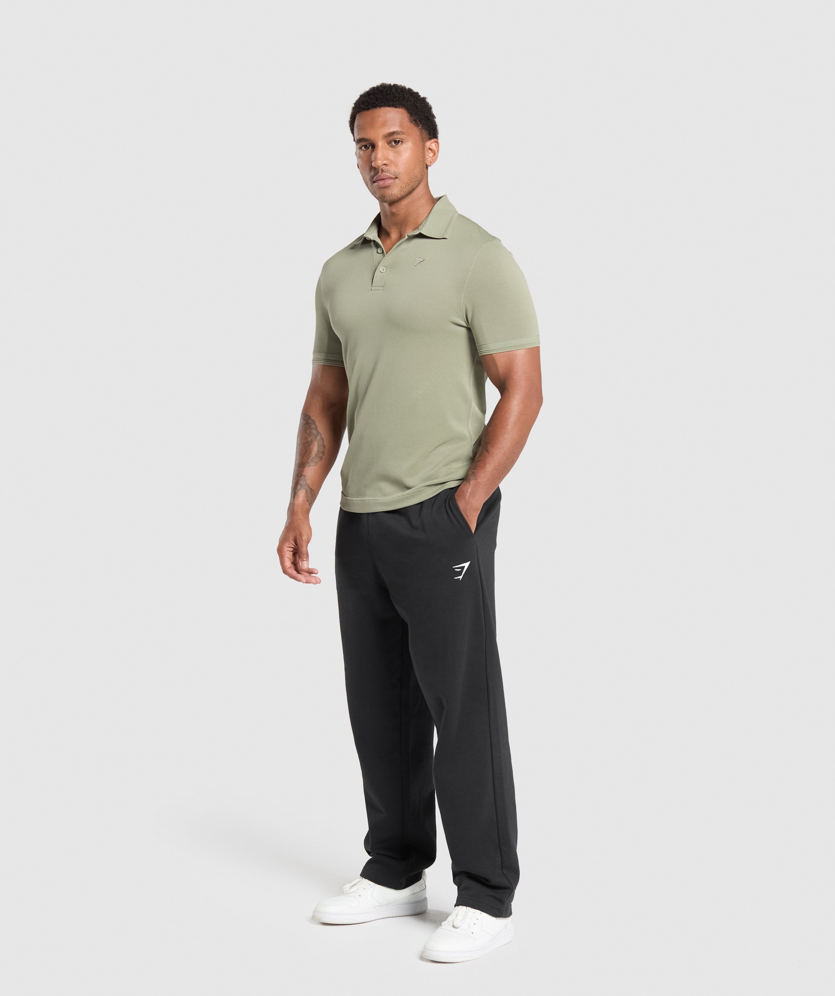 Flat Knit Polo Shirt Chalk Green