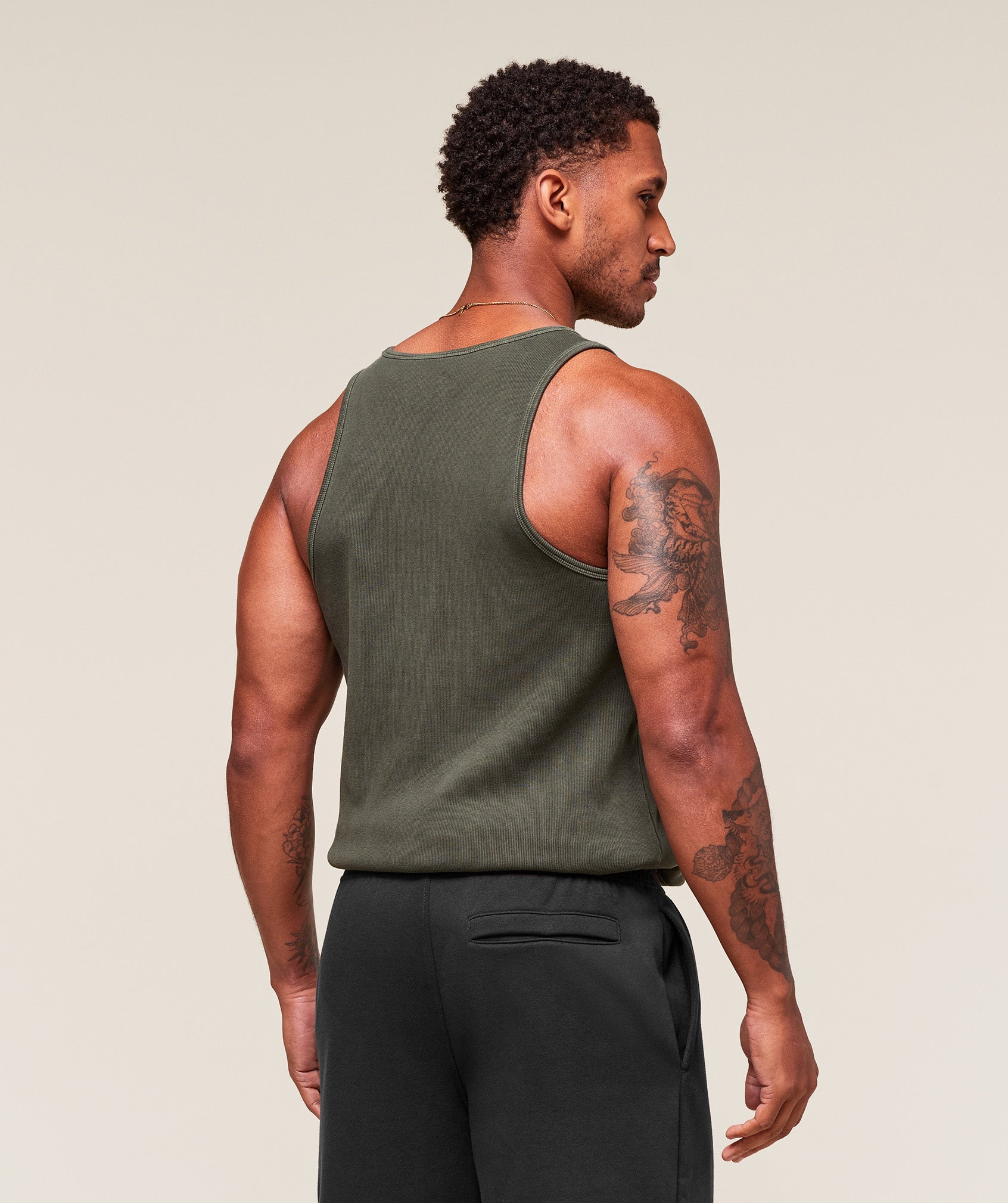 Washed Premium Ribbed Tank Strength Green