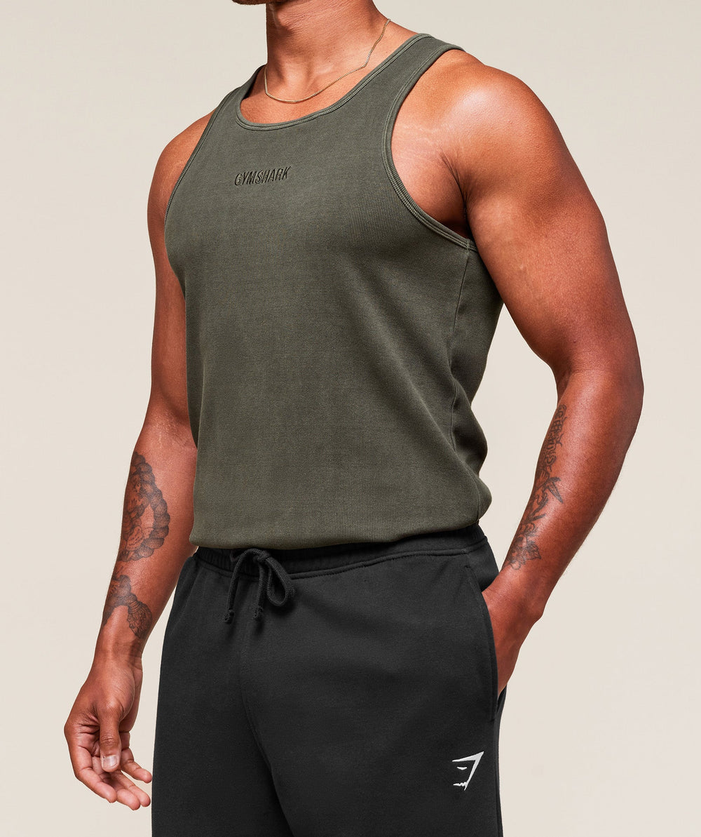 Washed Premium Ribbed Tank Strength Green