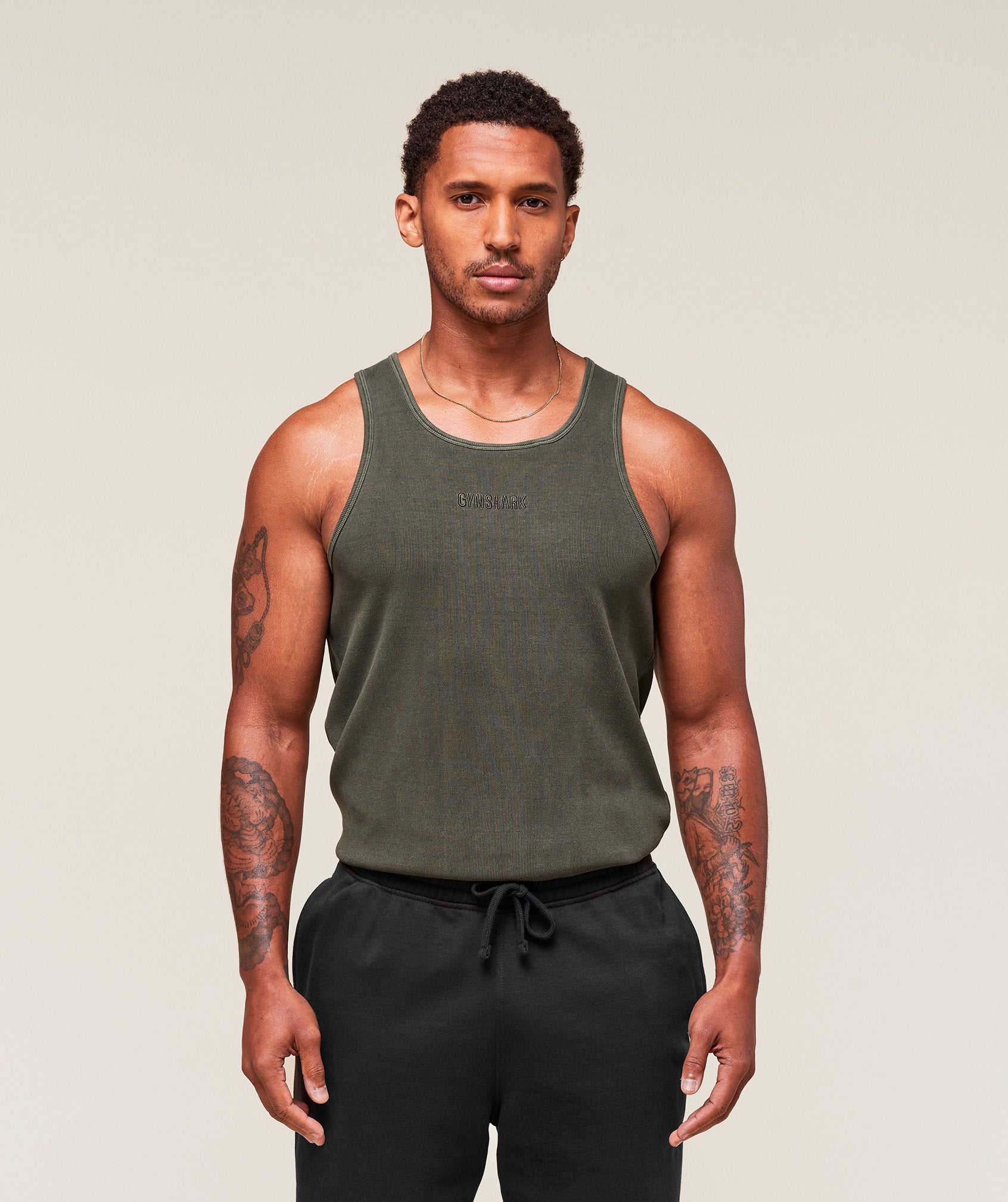 Washed Premium Ribbed Tank Strength Green