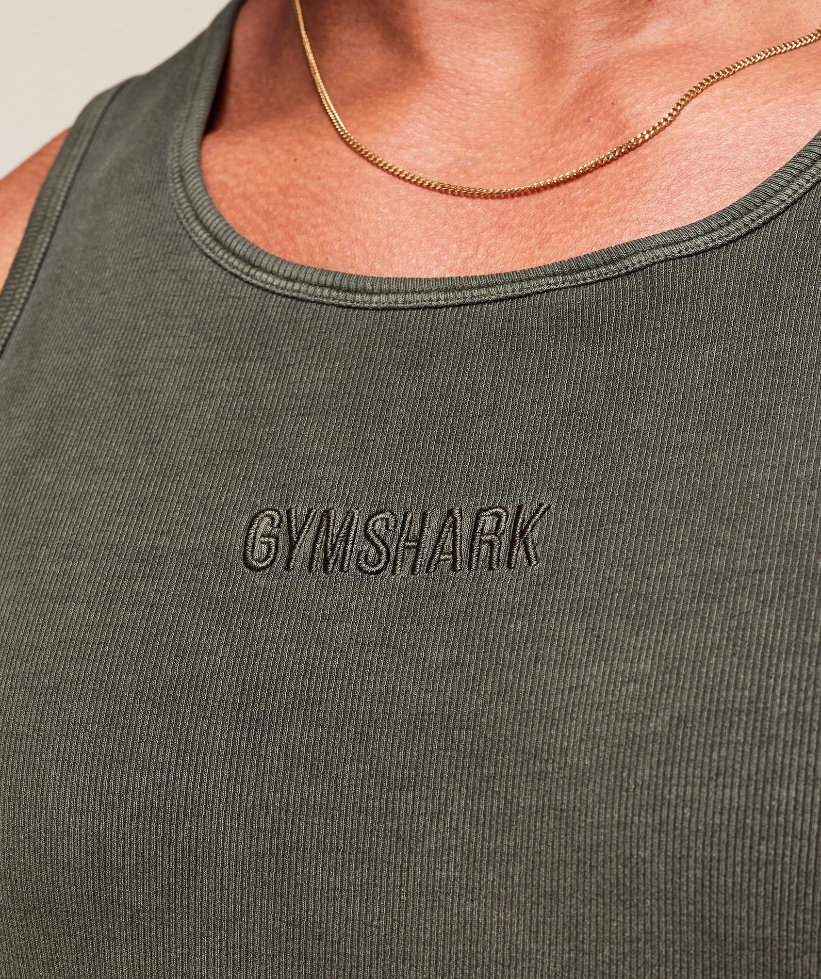 Washed Premium Ribbed Tank Strength Green