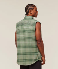 Check Sleeveless Shirt Natural Sage Green