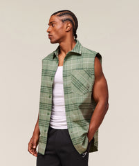 Check Sleeveless Shirt Natural Sage Green